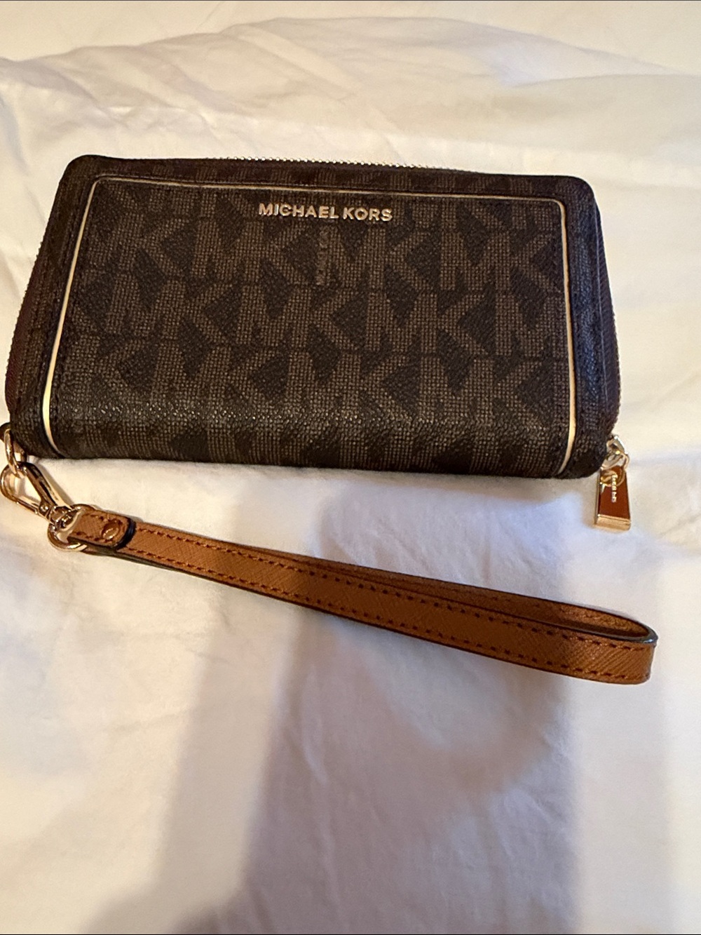 Michael Kors Brown and Tan Signature Wristlet